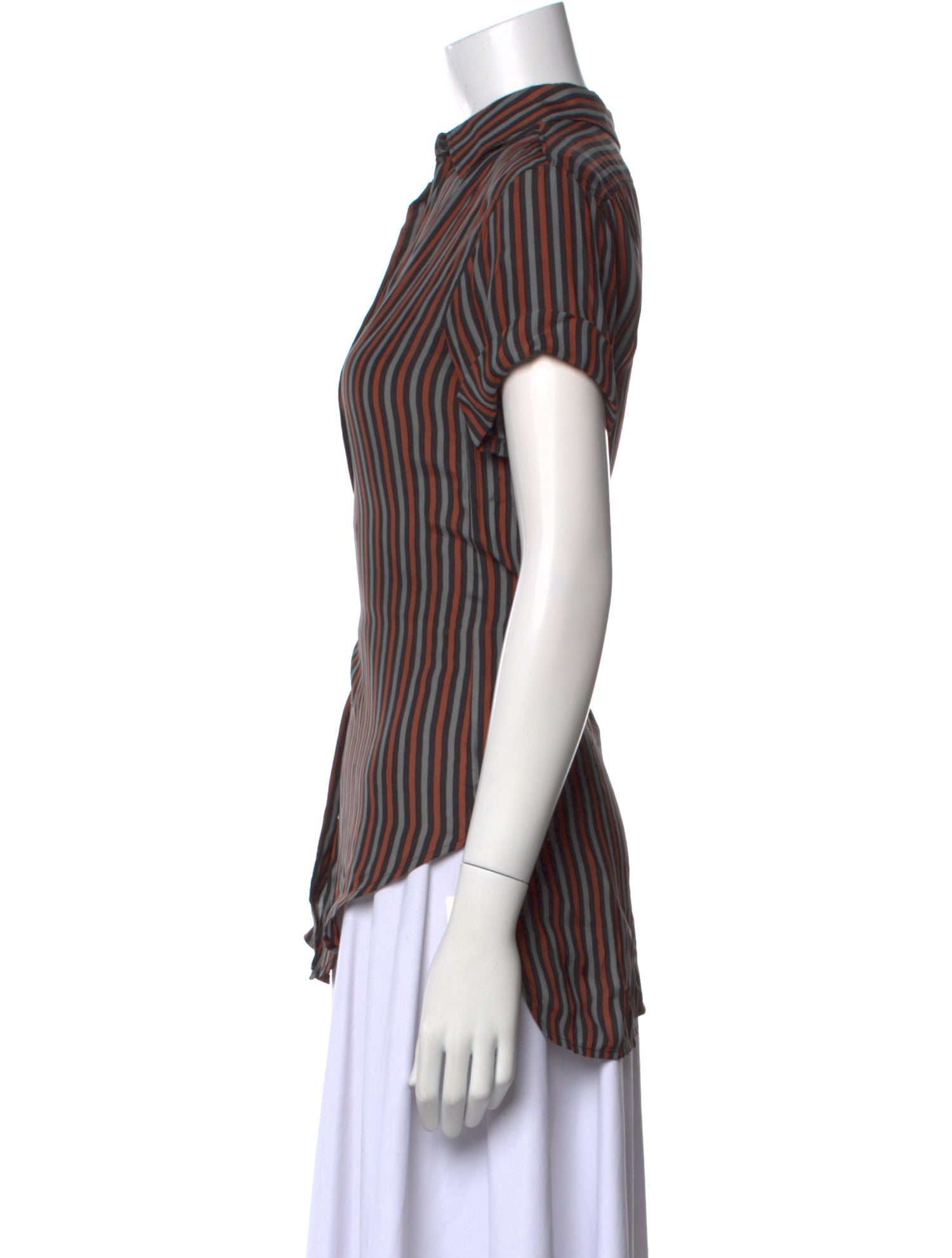 The Great Silk Striped Button-Up Top